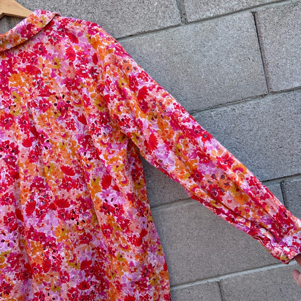 Anthropologie Maeve Tie Front Longline Floral Eyelet Blouse - Picture 9 of 13